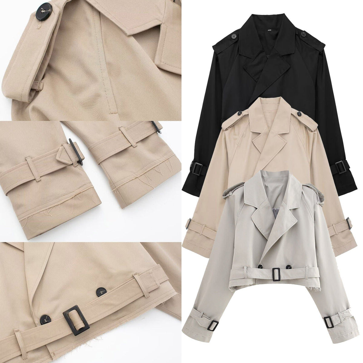 Cropped Trench Coat with Belt for Women - View 11