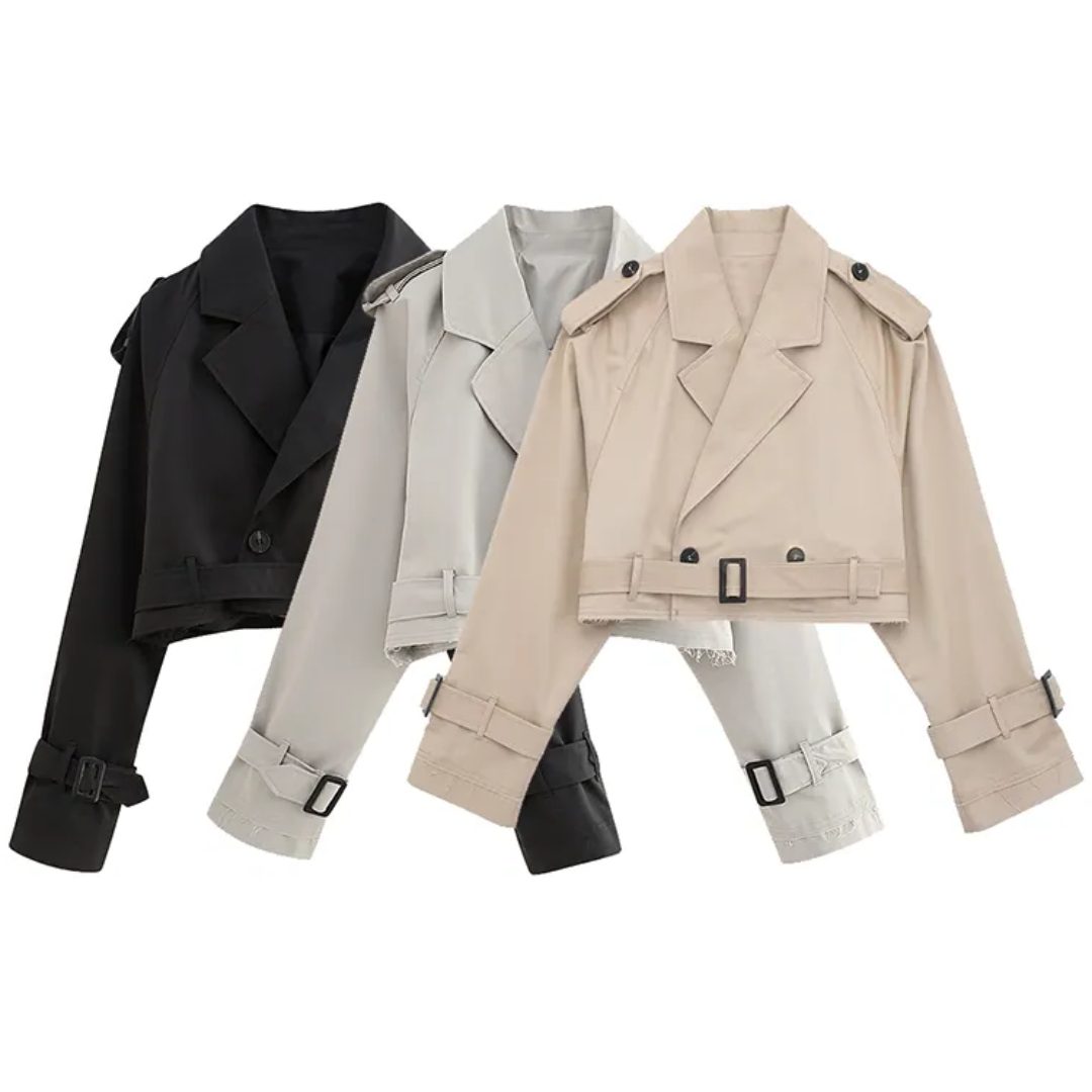 Cropped Trench Coat with Belt for Women - View 12
