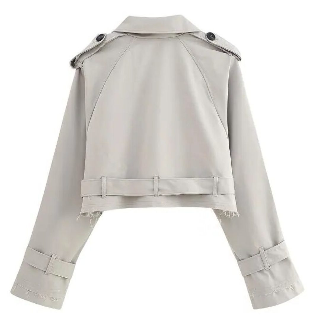 Cropped Trench Coat with Belt for Women - View 2