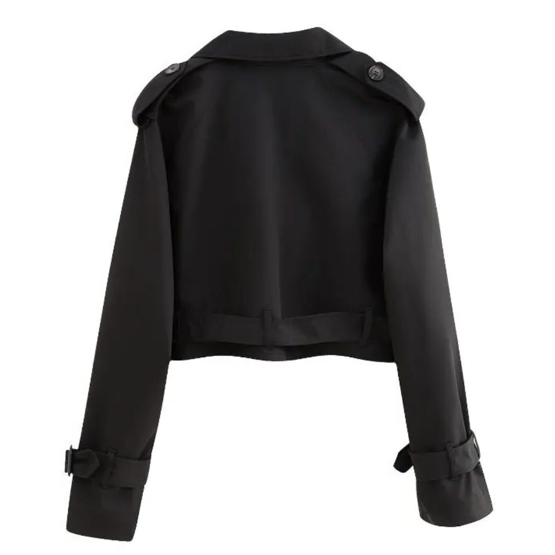 Cropped Trench Coat with Belt for Women - View 4