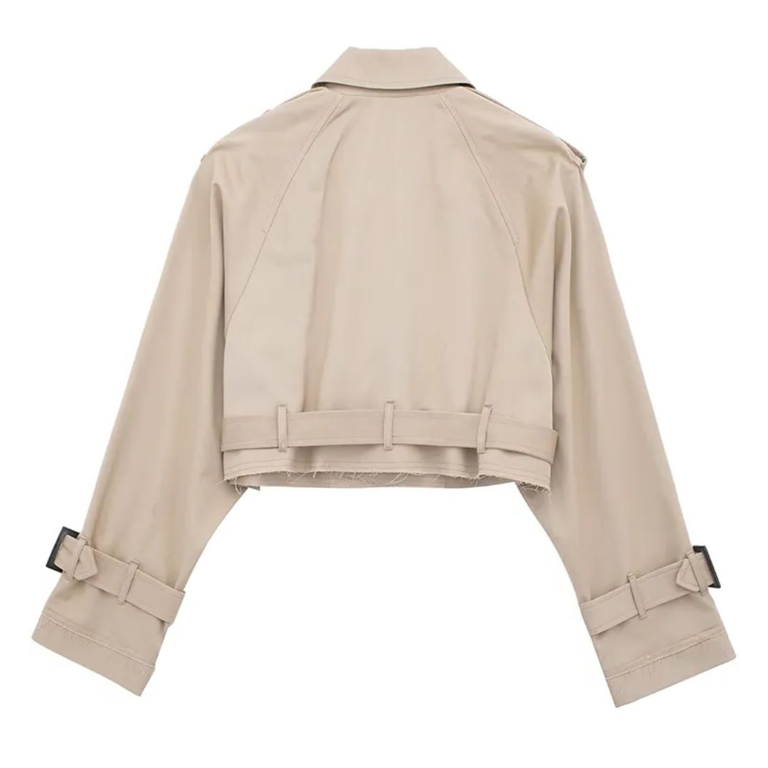 Cropped Trench Coat with Belt for Women - View 6