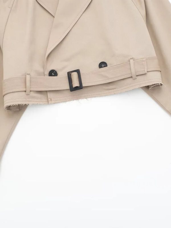 Cropped Trench Coat with Belt for Women - View 9