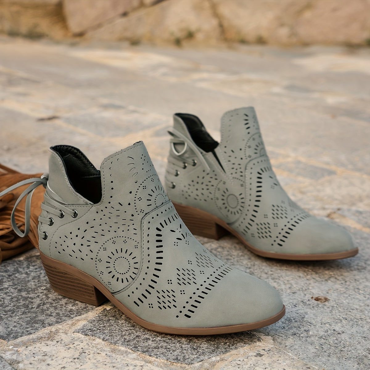 Cutout Block Heel Ankle Boots for Women - View 11