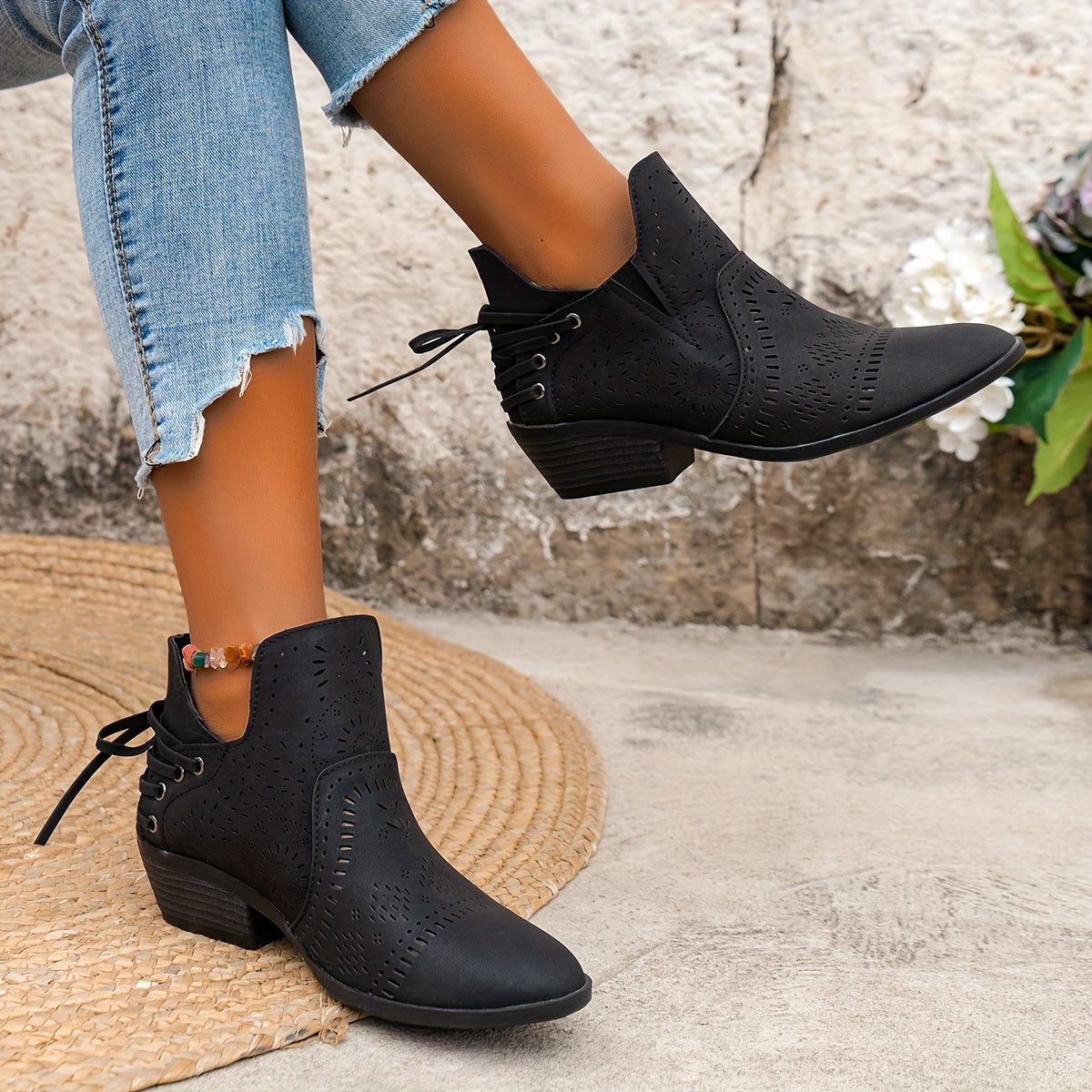 Cutout Block Heel Ankle Boots for Women - View 12