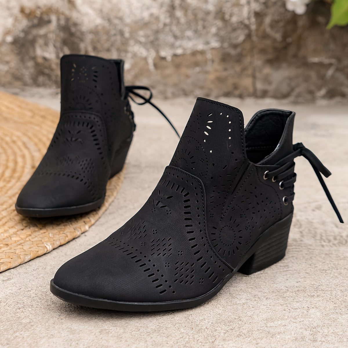 Cutout Block Heel Ankle Boots for Women - View 13