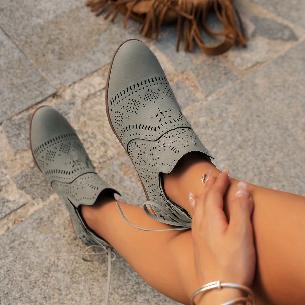 Cutout Block Heel Ankle Boots for Women - View 14