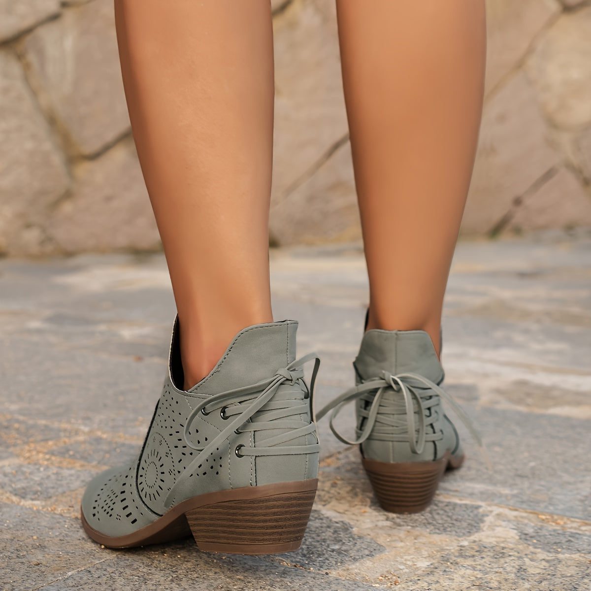 Cutout Block Heel Ankle Boots for Women - View 4