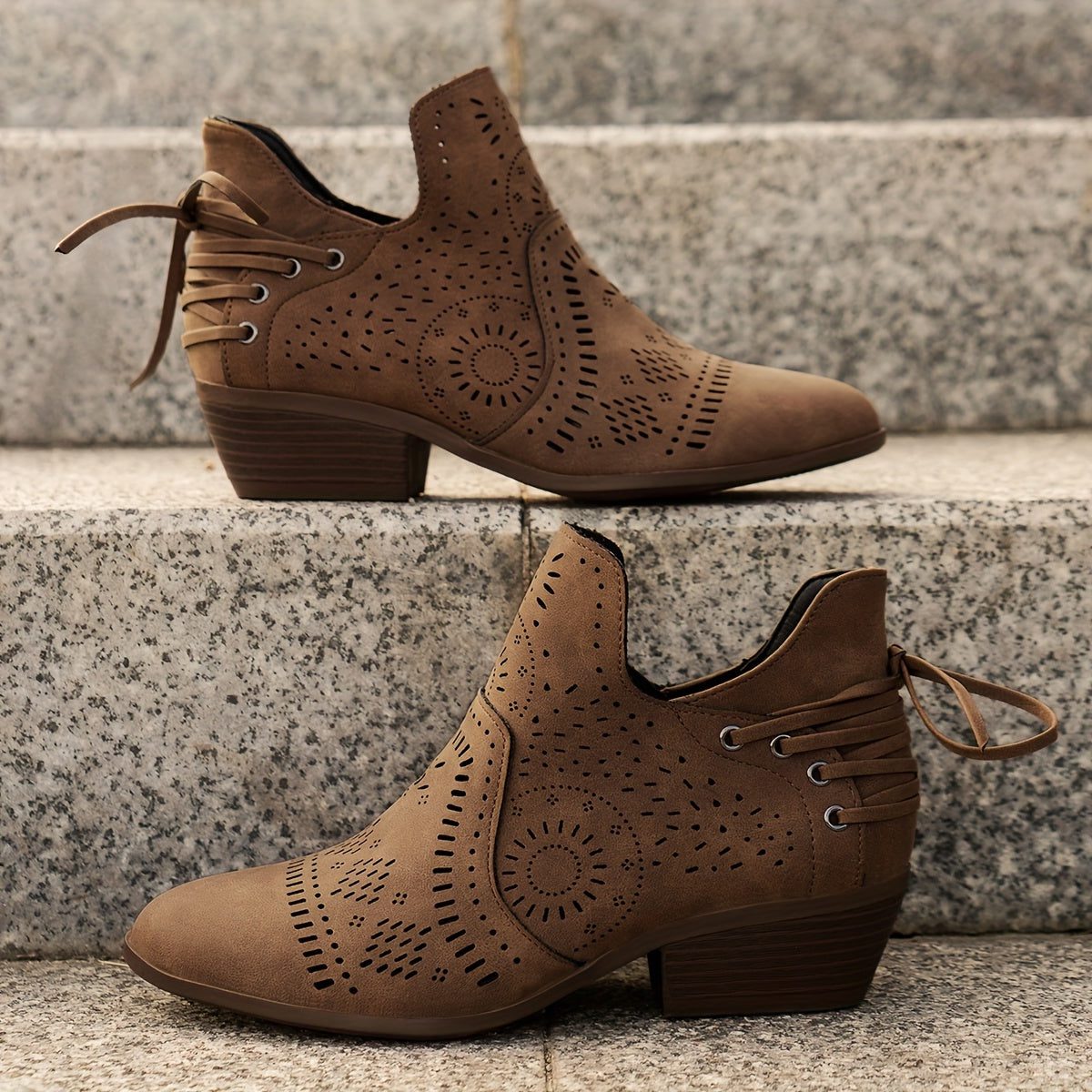 Cutout Block Heel Ankle Boots for Women - View 5