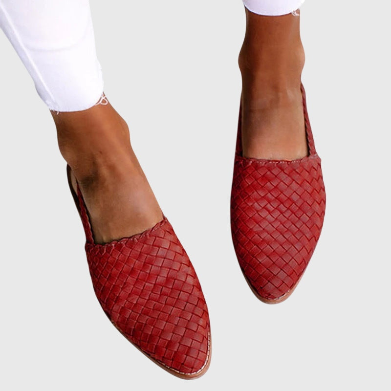 Woven Open Toe Slip-On Flats for Women