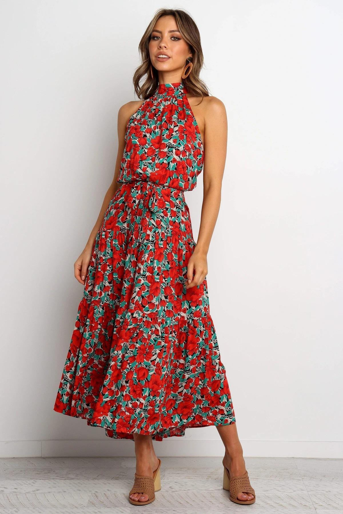 Printed Halter Midi Dress for Women