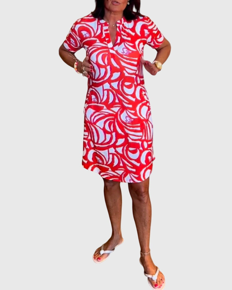 Abstract Print Short Sleeve Dress for Women