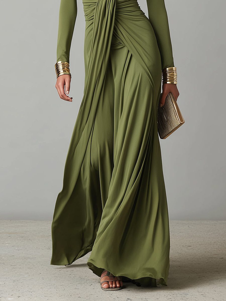 Deep V-Neck Maxi Dress with Ruched Detail for Women - View 3