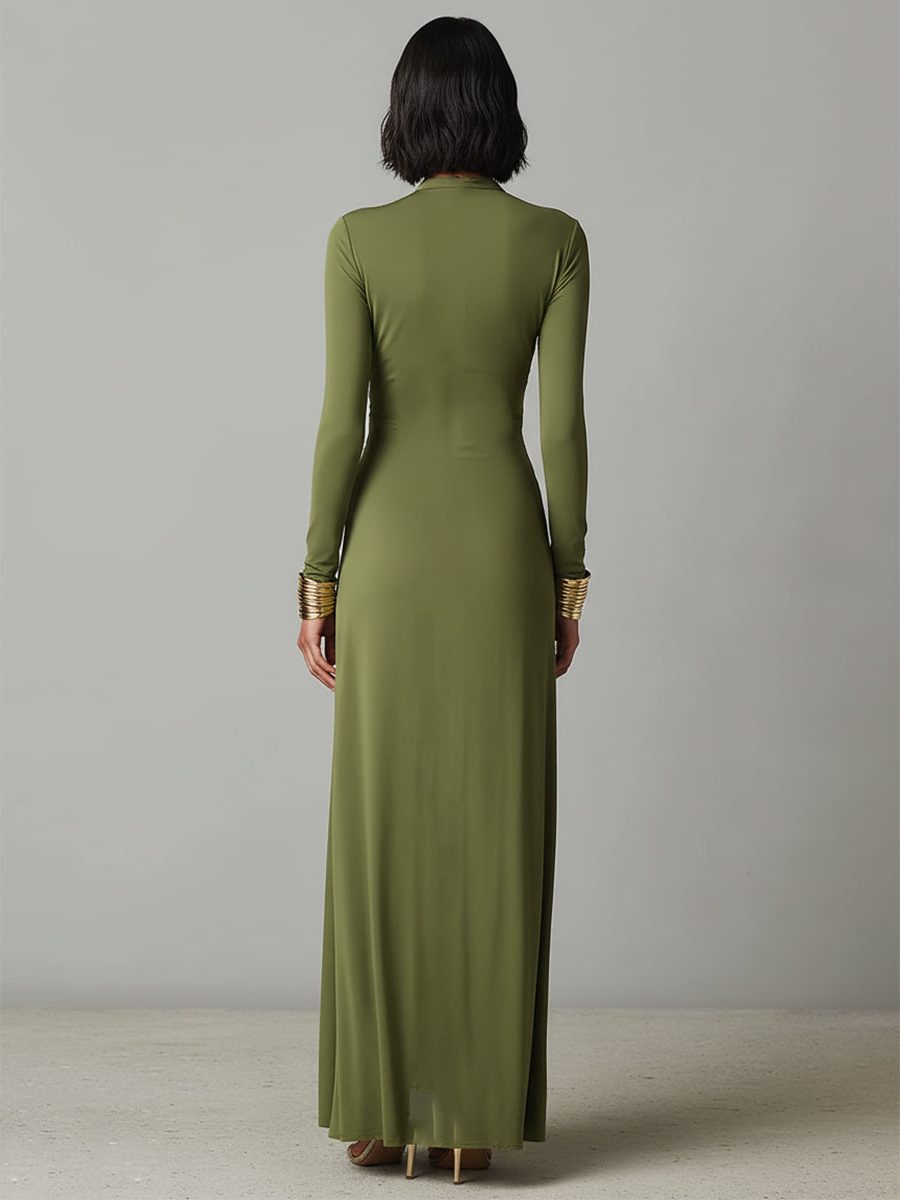 Deep V-Neck Maxi Dress with Ruched Detail for Women - View 6