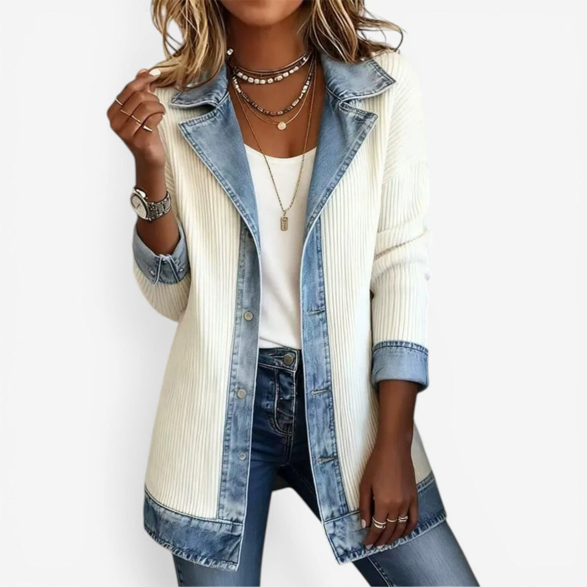 Denim Lapel Button Cardigan Jacket for Women