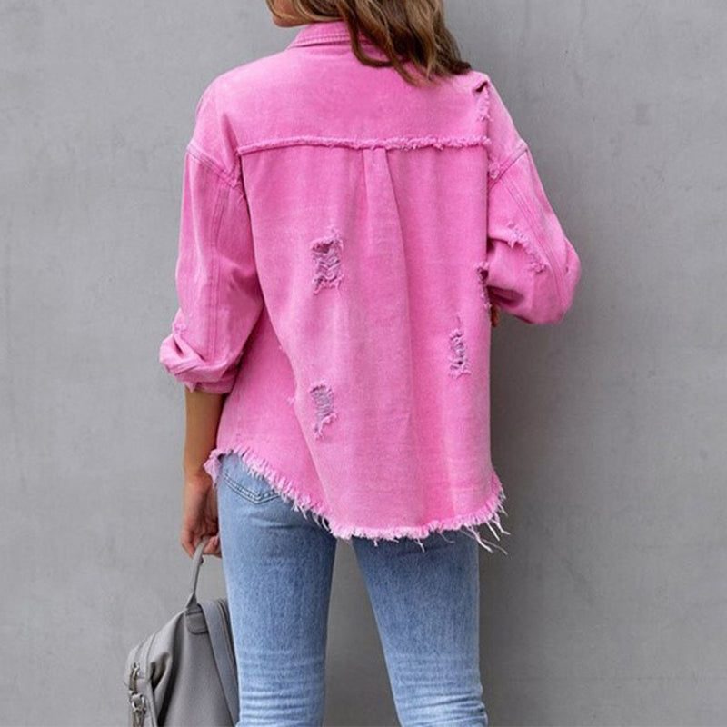 Distressed Oversized Jean Jacket for Women - View 2