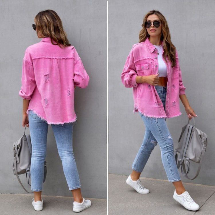 Distressed Oversized Jean Jacket for Women - View 3