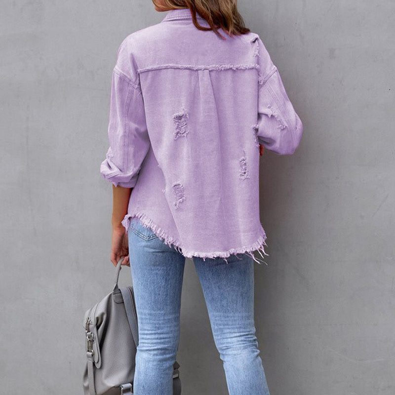 Distressed Oversized Jean Jacket for Women - View 7