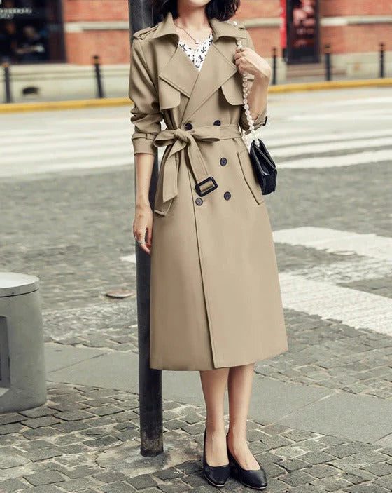Double-Breasted Belted Trench Coat for Women