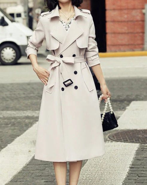 Double-Breasted Belted Trench Coat for Women - Beige
