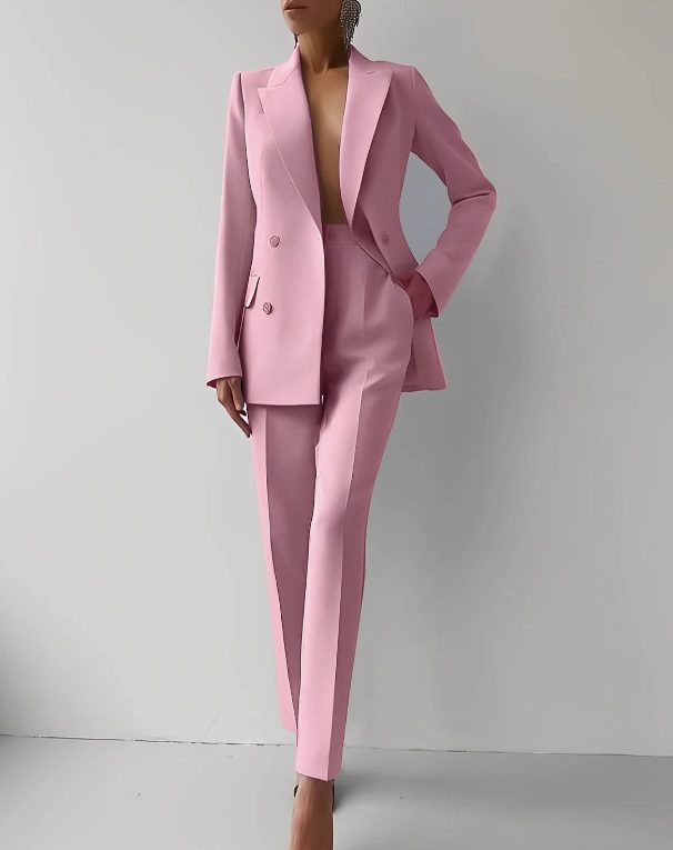 Double-Breasted Blazer Suit for Women - Pink