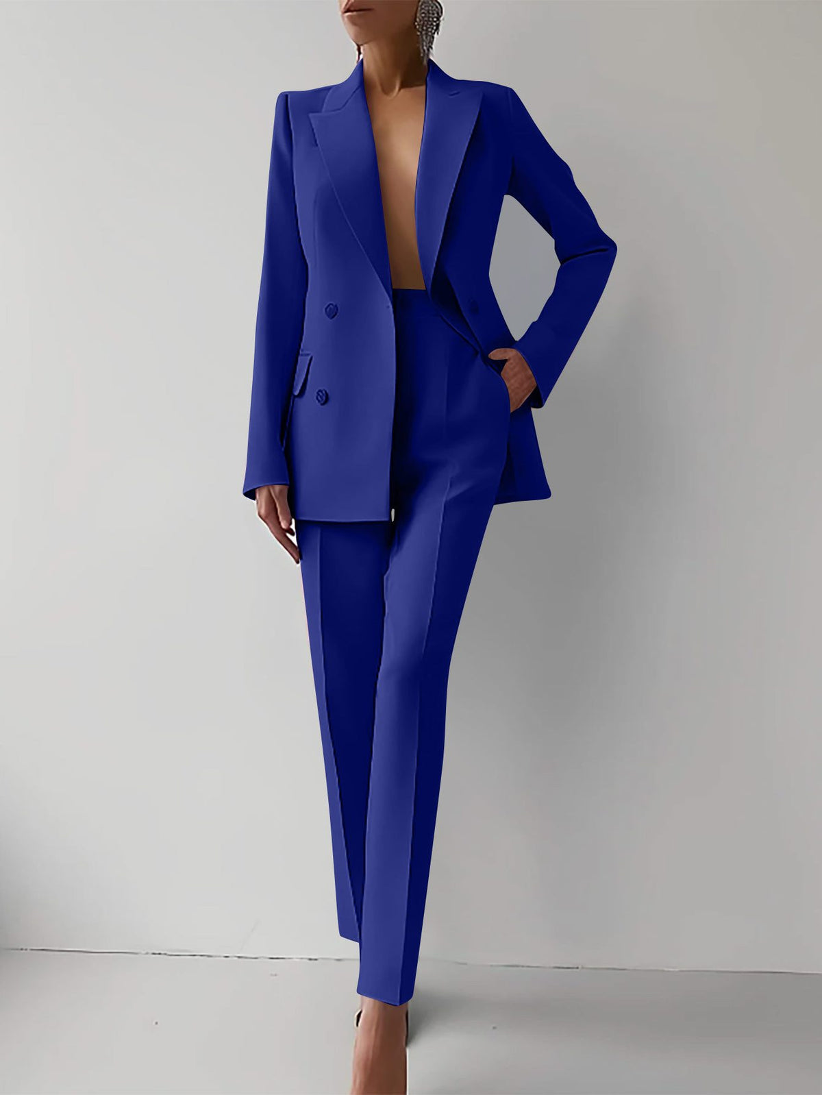 Double-Breasted Blazer Suit for Women - Blue