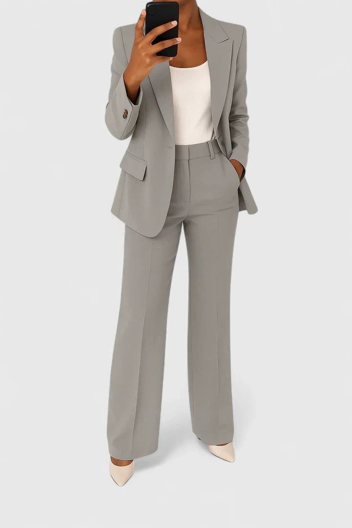 Double-Breasted Blazer Suit Set for Women - Gray
