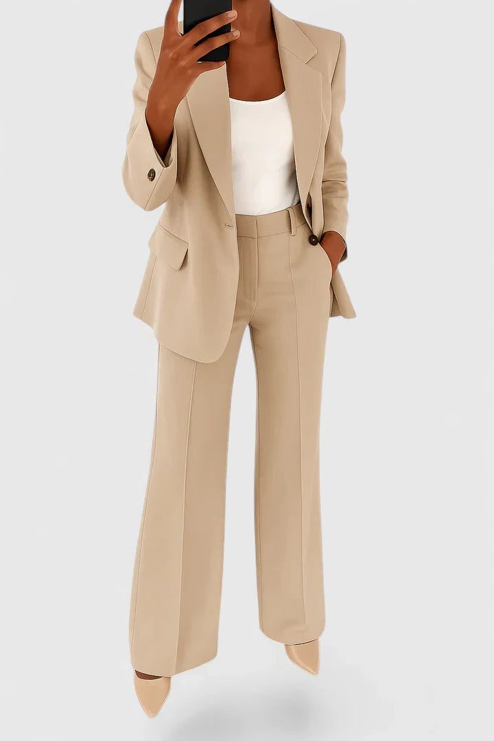 Double-Breasted Blazer Suit Set for Women - Beige