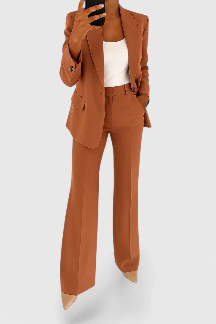 Double-Breasted Blazer Suit Set for Women - Brown