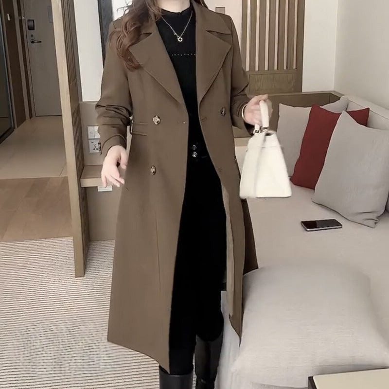 Double-Breasted Lapel Trench Coat for Women - Brown