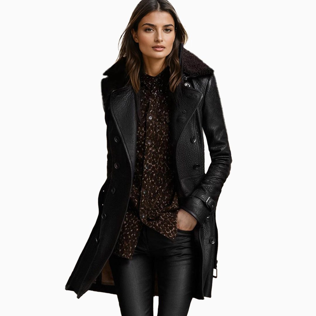 Double-Breasted Leather Trench Coat for Women