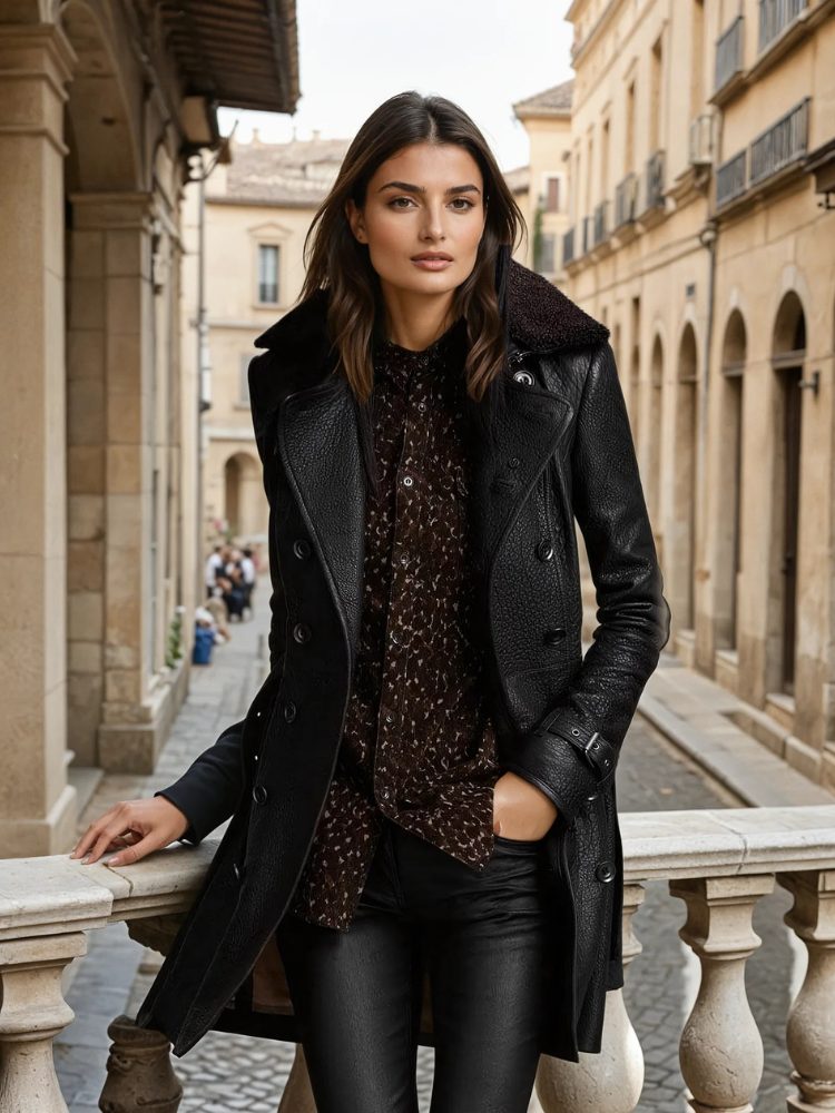 Double-Breasted Leather Trench Coat for Women - View 4
