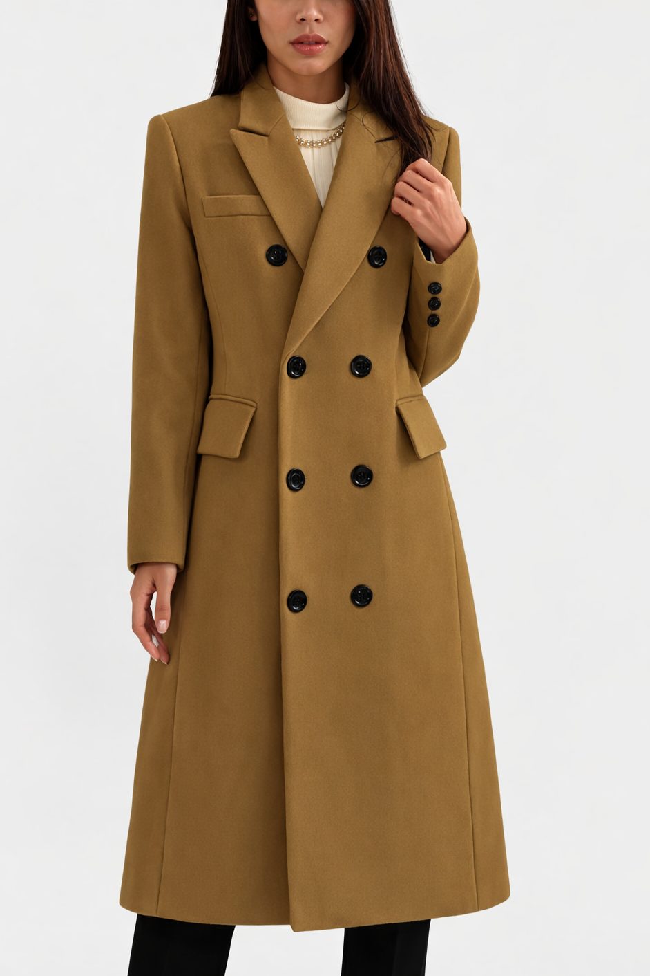 Double-Breasted Long Overcoat for Women