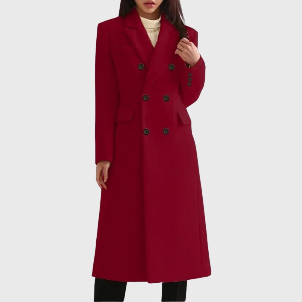 Double-Breasted Long Overcoat for Women - Red
