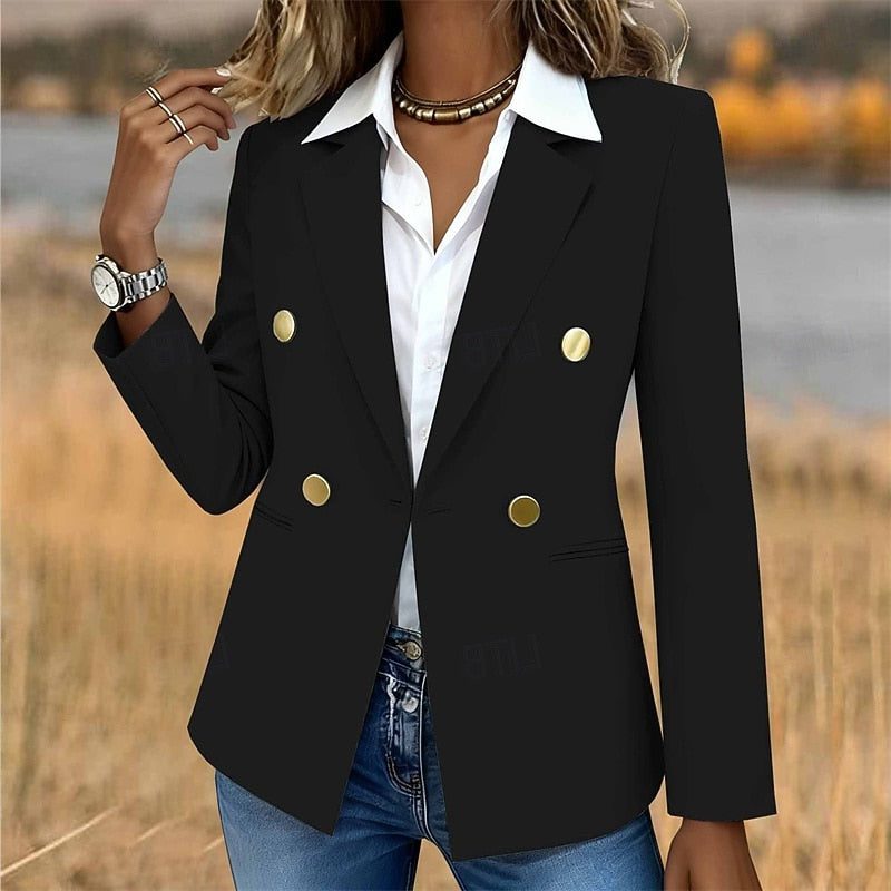 Double-Breasted Longline Blazer for Women - Black
