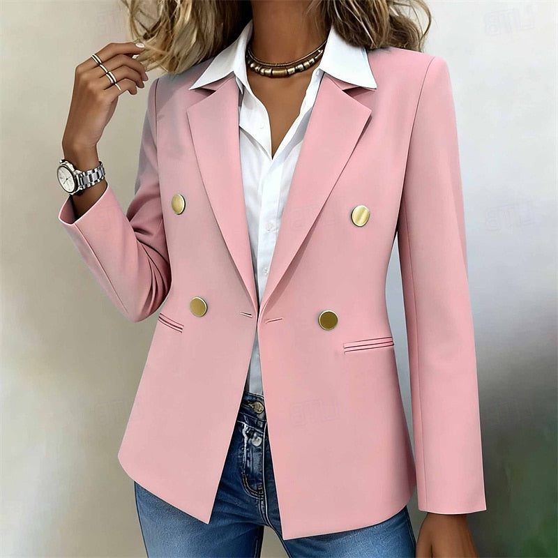 Double-Breasted Longline Blazer for Women - Pink