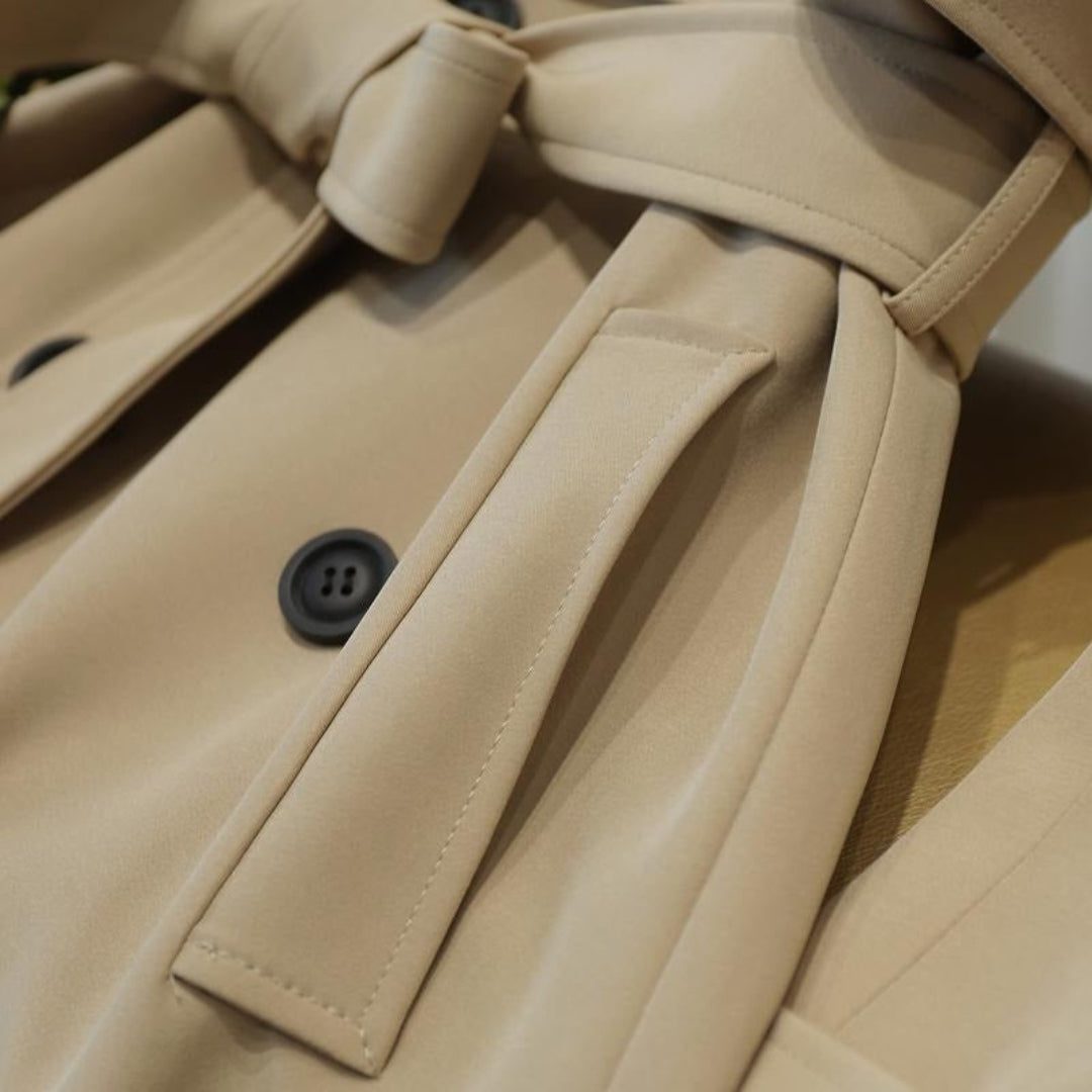 Longline Trench Coat with Double-Breasted Front, Belt and Buckled Cuffs for Women - View 5