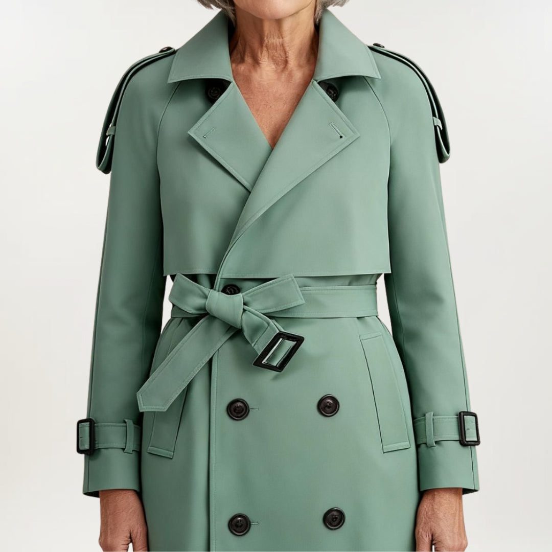 Longline Trench Coat with Double-Breasted Front, Belt and Buckled Cuffs for Women - View 6
