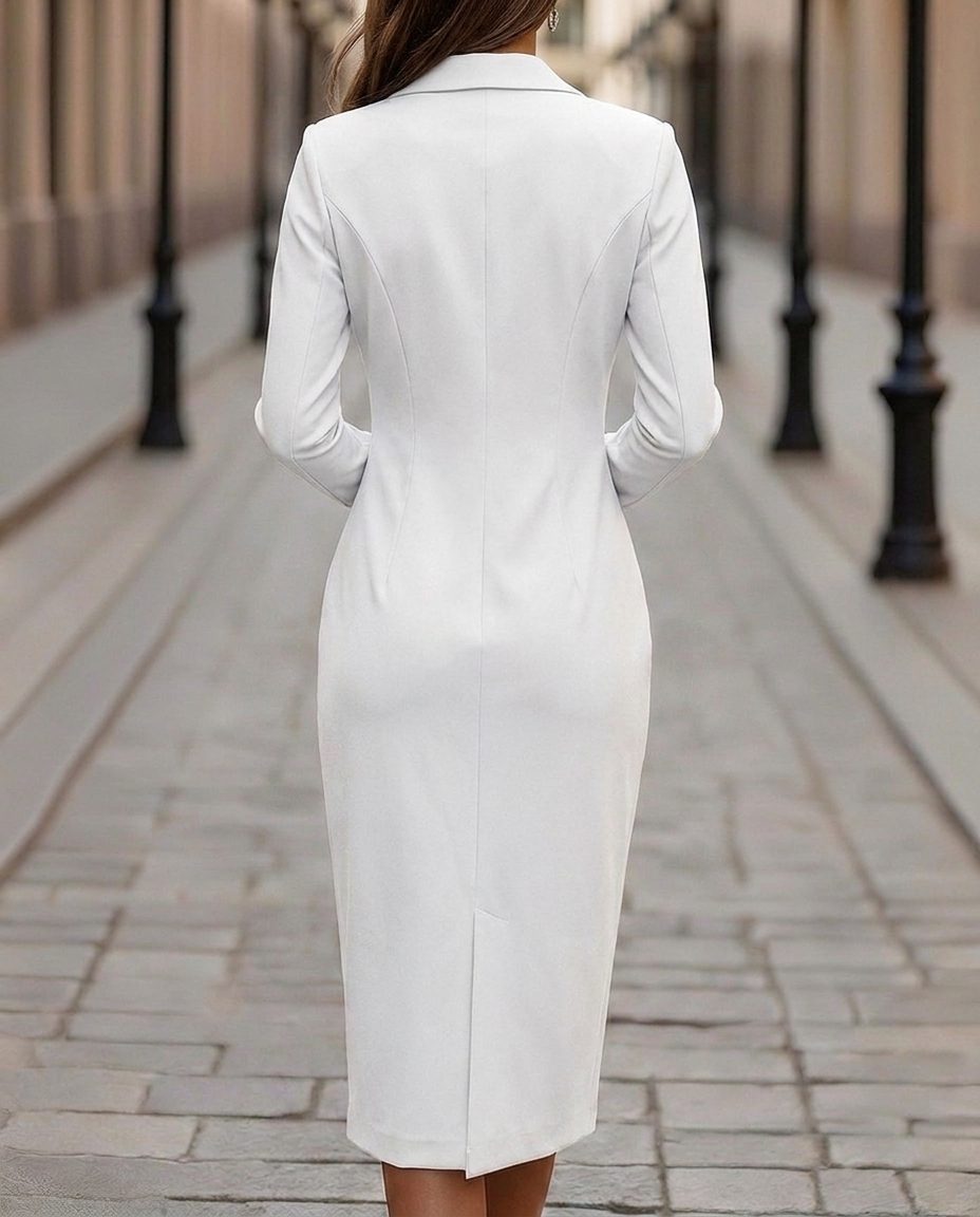 Double-Breasted Midi Blazer Dress with Peak Lapel for Women
