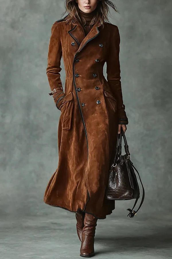 Double-Breasted Midi Trench Coat for Women