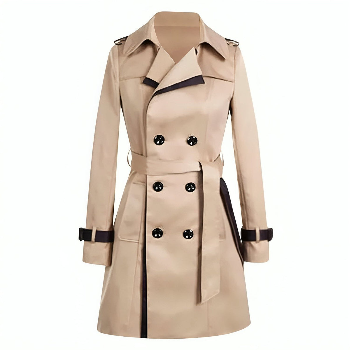 Double-Breasted Notch Lapel Trench Coat for Women - Khaki