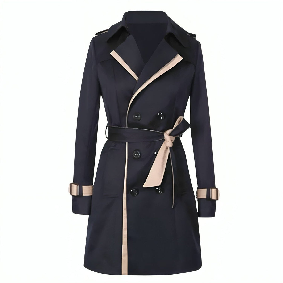 Double-Breasted Notch Lapel Trench Coat for Women - Black