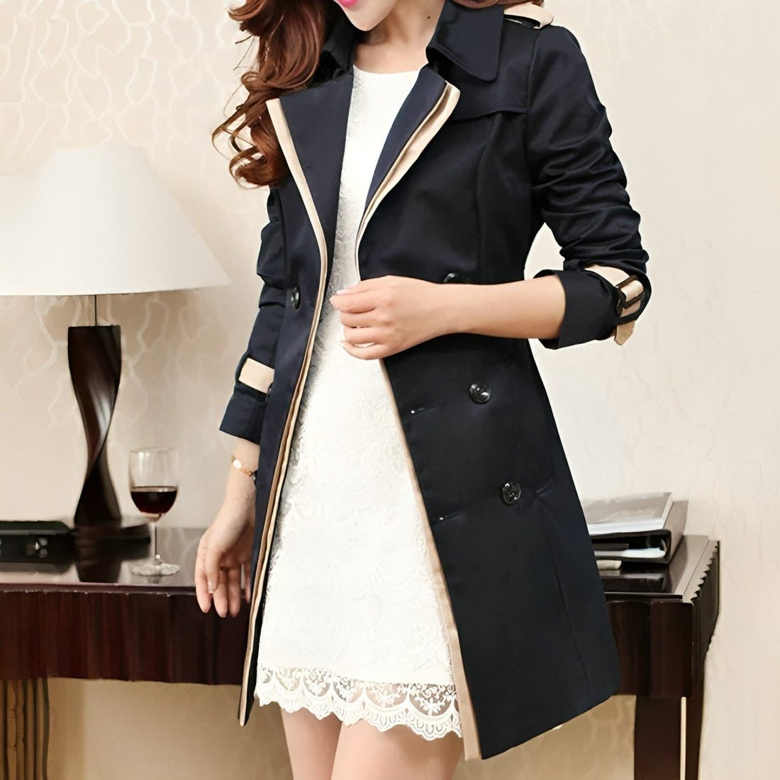 Double-Breasted Notch Lapel Trench Coat for Women