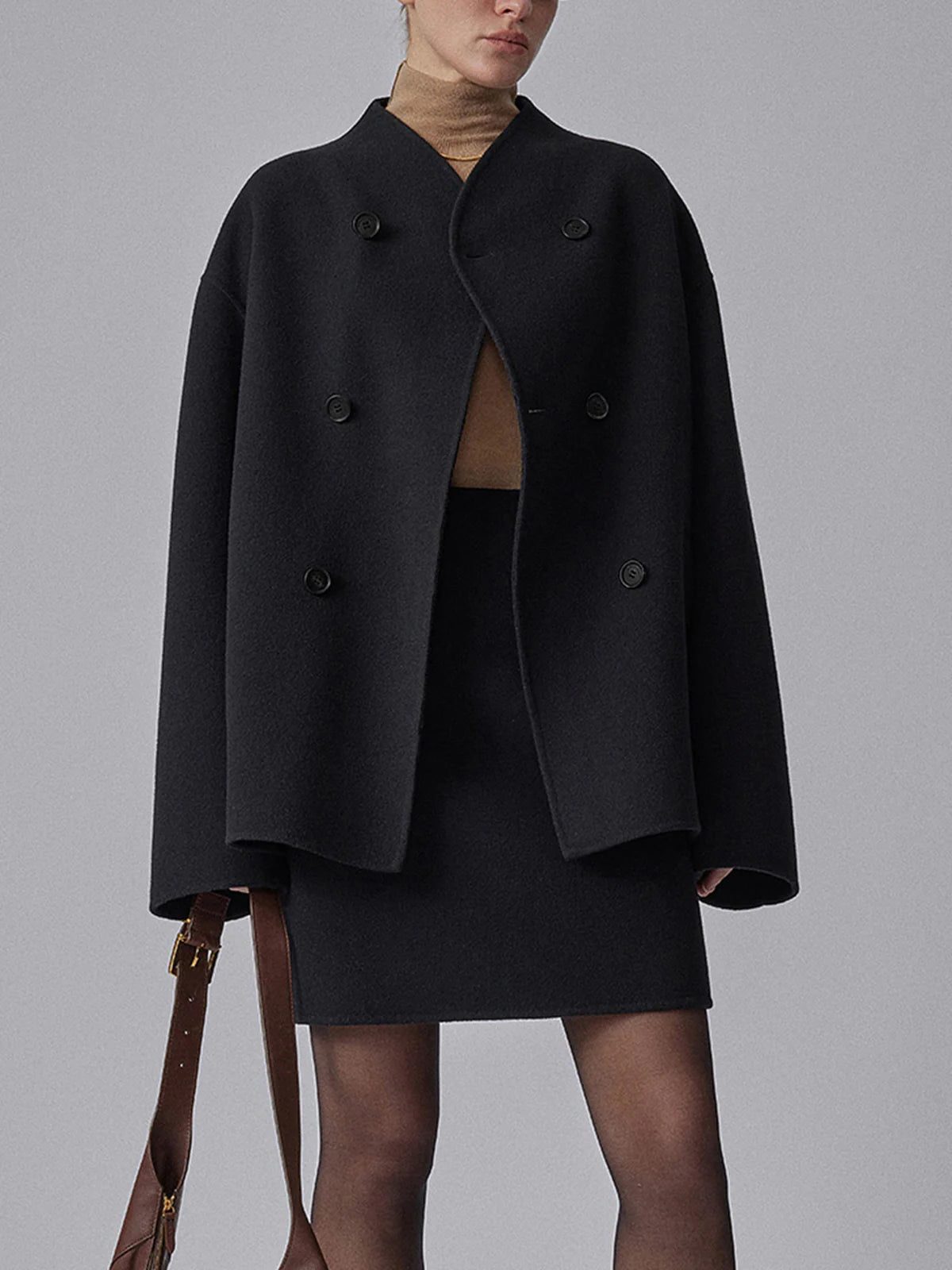 Double Breasted Pea Coat for Women - Black