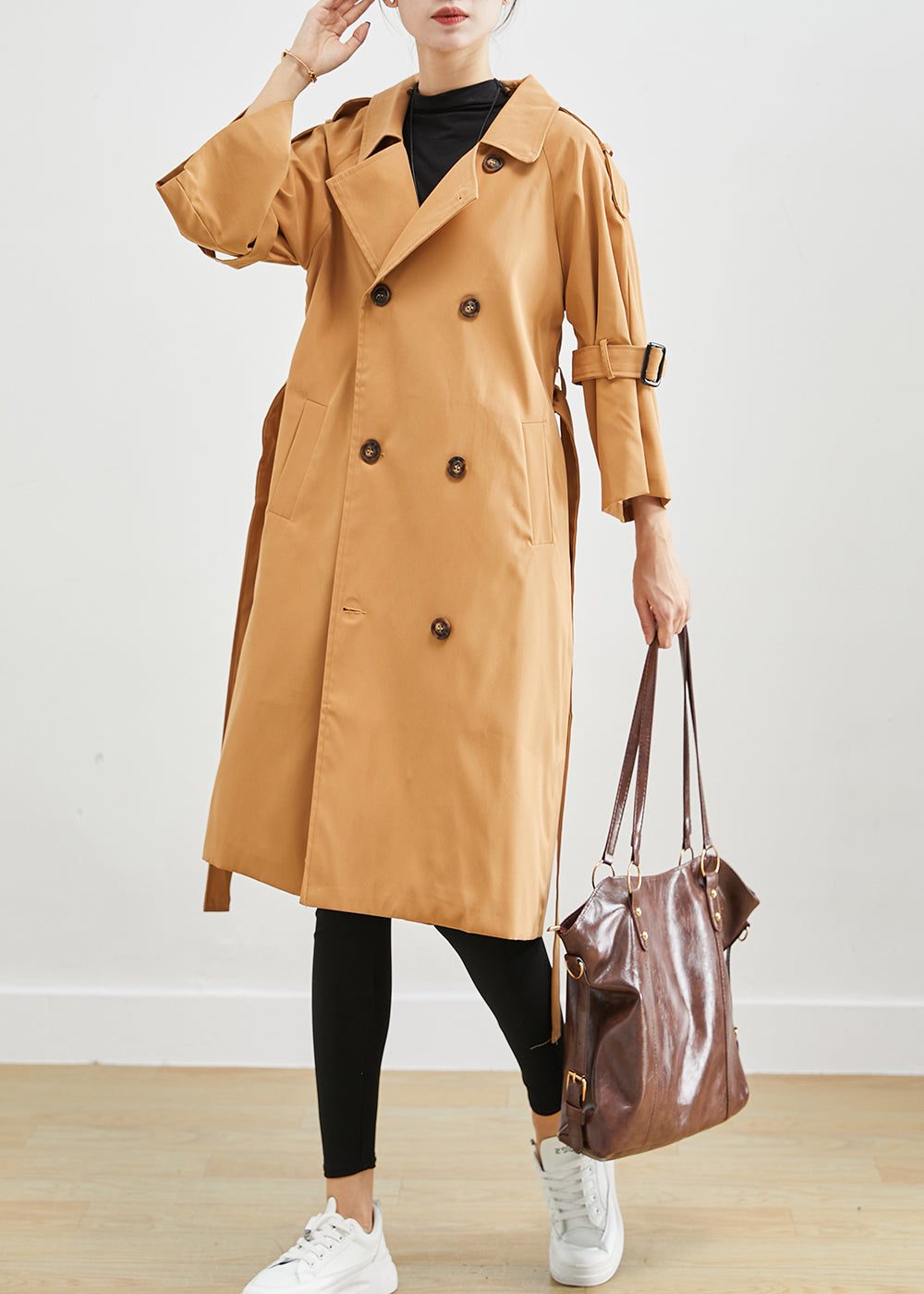 Double-Breasted Slim Fit Trench Coat for Women - View 3