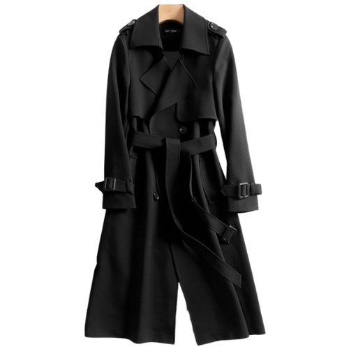 Double-Breasted Trench Coat for Women - Black