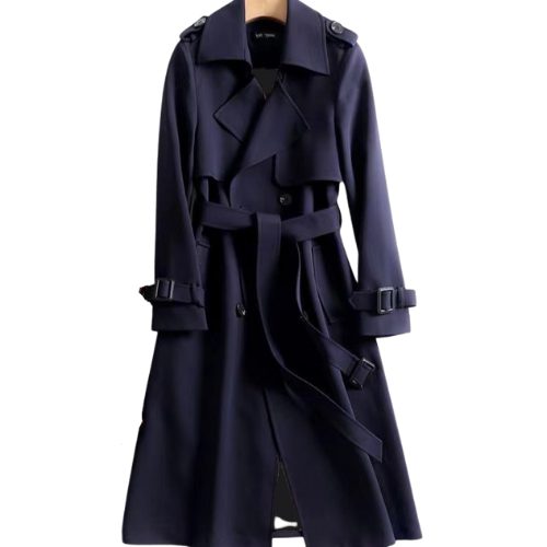 Double-Breasted Trench Coat for Women - Dark Blue