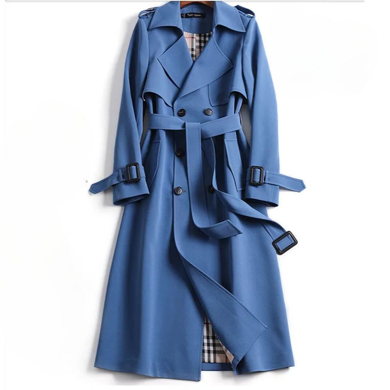Double-Breasted Trench Coat for Women - Light Blue