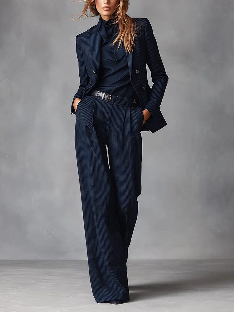 Double-Breasted Wide Leg Pantsuit for Women