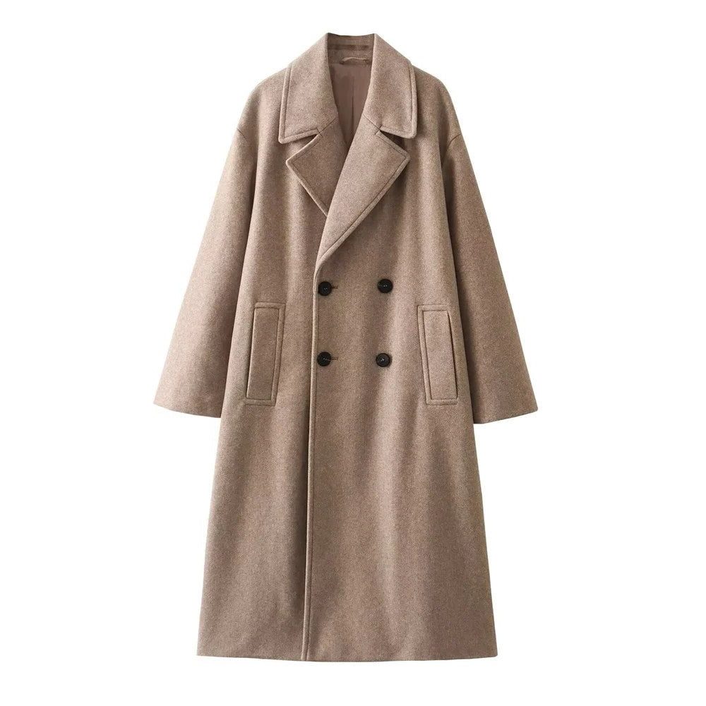 Double-Breasted Wool Overcoat for Women - Khaki