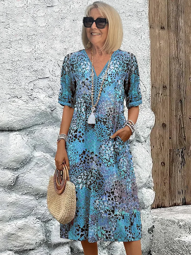 Floral Print V-Neck Midi Dress for Women